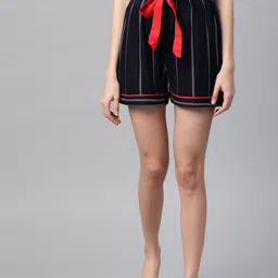YASH GALLERY Women Navy Blue & White Striped Regular Fit Regular Shorts-picture-22