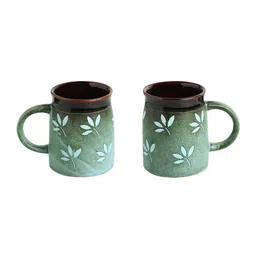 ExclusiveLane Set of 2 Leaf Sips Hand-Painted  Handglazed Studio Pottery Ceramic Mugs image 4