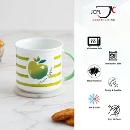 JCPL White & Green Set of 2 Printed Ceramic Glossy Mugs Cups 440 ML Each image 2