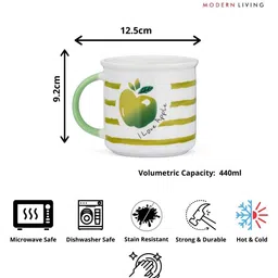 JCPL White & Green Set of 2 Printed Ceramic Glossy Mugs Cups 440 ML Each image 5