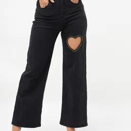 SASSAFRAS Women Straight Fit High-Rise Low Distress Embellished Stretchable Jeans-picture-38