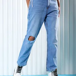 Freehand by The Indian Garage Co Women Straight Fit High-Rise Light Fade Stretchable Jeans-picture-32