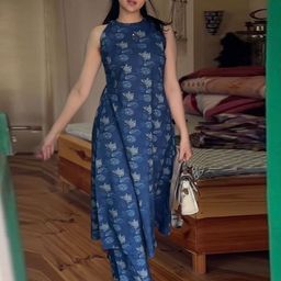 GoSriKi Floral Printed Round Neck A-Line Kurta With Palazzos-picture-7