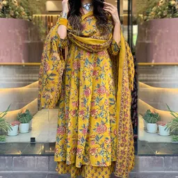 DIVASTRI Floral Printed Anarkali Kurta With Palazzos & Dupatta-picture-25