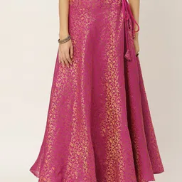 Studio Shringaar Pink & Golden Banaras Brocade Self Design Lehenga Skirt-picture-6