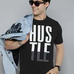 HERE&NOW Men Black & White Typography Printed Pure Cotton T-shirt-picture-17