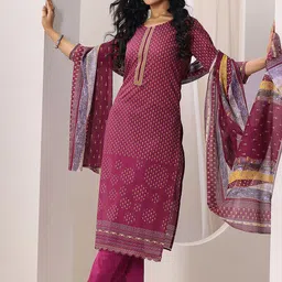 Libas Floral Printed Round Neck Straight Kurta with Trousers & Dupatta-picture-17