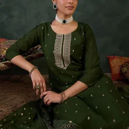 Indo Era Women Ethnic Motifs Embroidered Kurta with Trousers & Dupatta-picture-17