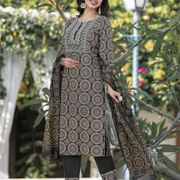 KALINI Ethnic Motifs Printed Pure Cotton Kurta with Trousers & With Dupatta image 4