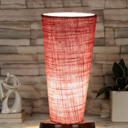 Devansh Pink Jute Cylinder Table Lamps With Brown Round Wood Base image 5