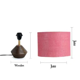 Devansh Pink Wooden Traditional Cylinder Shaped Table Lamp image 5