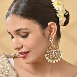 Fida Gold-Plated Pearls Beaded Contemporary Drop Earrings image 5