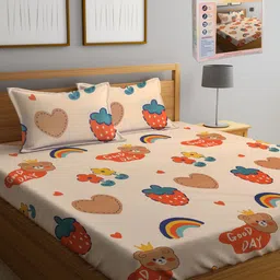 FABINALIV Cream-Coloured Cartoon Characters 300 TC King Bedsheet Set 2.50 m X 2.25 m-picture-12