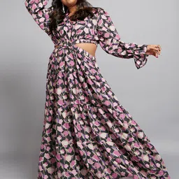 Globus Gloplus Floral V-Neck Bishop Sleeves Cut-Out Tiered Fit & Flare Plus Size Dress-picture-19