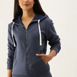Campus Sutra Women Blue Solid Hooded Sweatshirt-picture-15