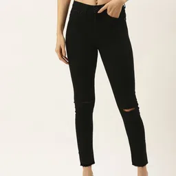 FOREVER 21 Women Black Slim Fit Slash Knee Stretchable Jeans-picture-39