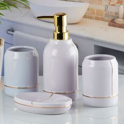 Kookee Purple 4 pieces Abstract Ceramic Bathroom Accessories Set-picture-45