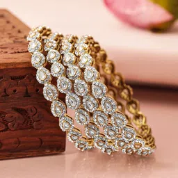 Rubans Set of 4 18K Mehandi Gold-Plated Kundan & Cubic Zirconia Studded Handcrafted Bangle-picture-18