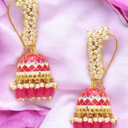 Anouk Gold-Toned Pearls Beaded Meenakari Dome Shaped Jhumkas-picture-34