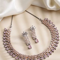 ZENEME Women Rose Gold-Plated American Diamond Studded Brass Jewellery Set-picture-8