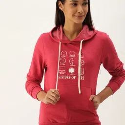 Campus Sutra Women Maroon Printed Hooded Sweatshirt-picture-32