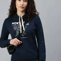 Campus Sutra Women Navy Blue Printed Hooded Sweatshirt-picture-23