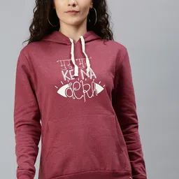 Campus Sutra Women Maroon Printed Hooded Sweatshirt-image-17