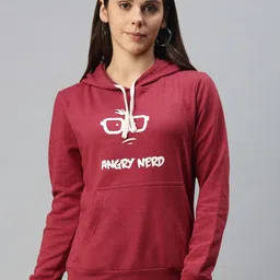 Campus Sutra Women Maroon Printed Hooded Sweatshirt-image-9