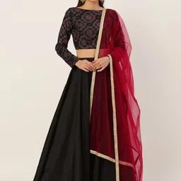 Ethnovog BlackRed Digital Printed Made to Measure LehengaBlouse With Dupatta-picture-23