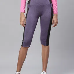 CHKOKKO Women Purple Slim Fit Solid Yoga Tights image 4