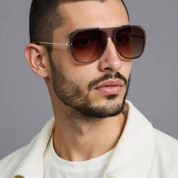 Ted Smith Unisex Brown Aviator Metal Sunglasses With Polarised Lens-picture-40