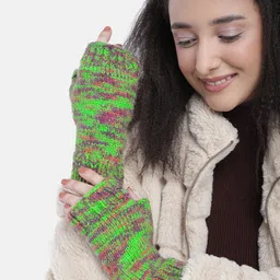 Magic Needles Unisex Green & Pink Woven Design Acrylic Gloves-image-60