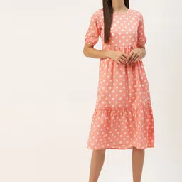 BRINNS Peach-Coloured & White Crepe Printed A-Line Midi Dress-picture-28