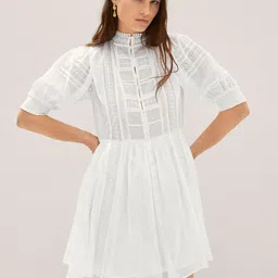 MANGO Puff Sleeves Pure Cotton Embroidered A-Line Mini Dress-picture-33
