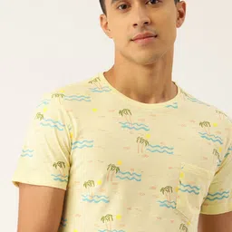 Peter England Casuals Men Yellow & Green Tropical Printed T-shirt-picture-55