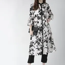 RANGMAYEE Women White & Black Printed Kurta with Trousers-image-6