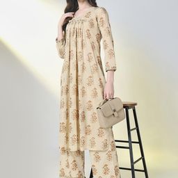 SHOWOFF Women Ethnic Motifs Printed Pleated Beads and Stones Kurta with Palazzos-picture-30