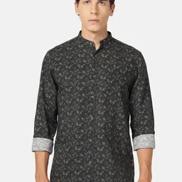 Blackberrys Straight Slim Fit Floral Printed Band Collar Casual Shirt-picture-38
