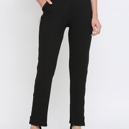 Smarty Pants Women Relaxed Straight Leg Straight Fit Mid-Rise Easy Wash Cotton Trousers-picture-30