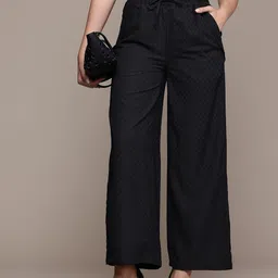 Freehand by The Indian Garage Co Women Textured High-Rise Wrinkle Free Trousers-picture-33