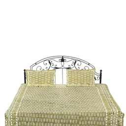 Exotic India Green & White Geometric Cotton 300 TC Queen Bedsheet With 2 Pillow Covers-image-52