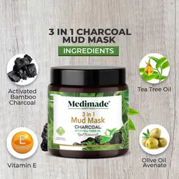 Medimade Activated Charcoal with Tea Tree Oil 3 in 1 Mud Mask - 100 gm image 2