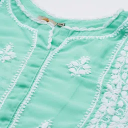 ADA Plus Size Sea Green Ethnic Motifs Embroidered Chikankari Kurti With Slip image 5