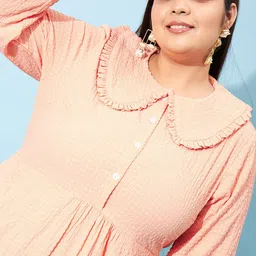 Athena Ample Plus Size Textured Peter Pan Collar Fit & Flare Dress image 3