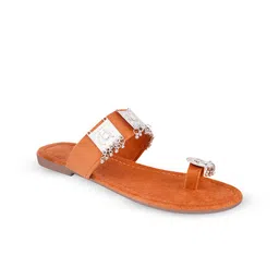 TRYME Women Colourblocked Ethnic Open Toe Flats with Buckles image 3