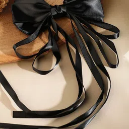 Rubans Black Satin Bow Hair Clip with Flowing Ribbon Strands image 4