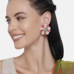 LAIDA Pink & Off-White Gold-Plated Circular Handcrafted Studs-picture-13