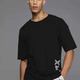HRX by Hrithik Roshan Men Printed Oversized Drop-Shoulder Sleeves Pure Cotton T-shirt image 4