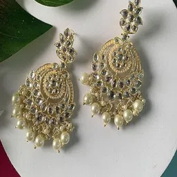 I Jewels Gold Plated Pearl Kundan Beaded Chandbalis Earrings-picture-23