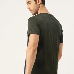 ACTOHOLIC Men Navy & Olive Green Colourblocked Round Neck T-shirt image 2